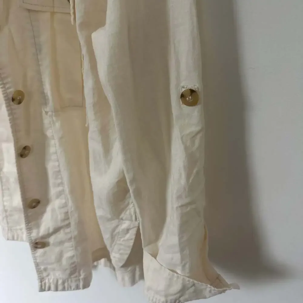 Free People Sunshine In My Pockets Linen Blend Ivory Utility Shacket